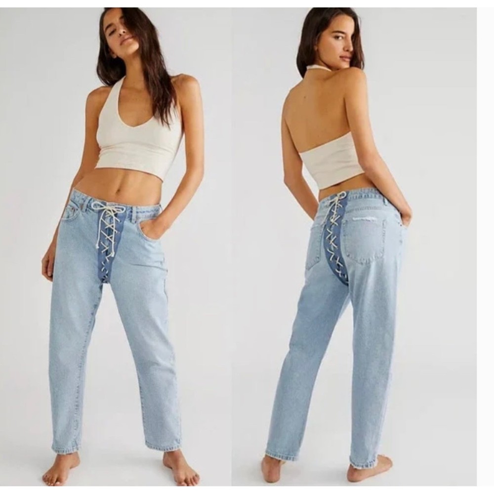 Free people Oneteaspoon Lace Up Bandit Jeans Size 34 NWT